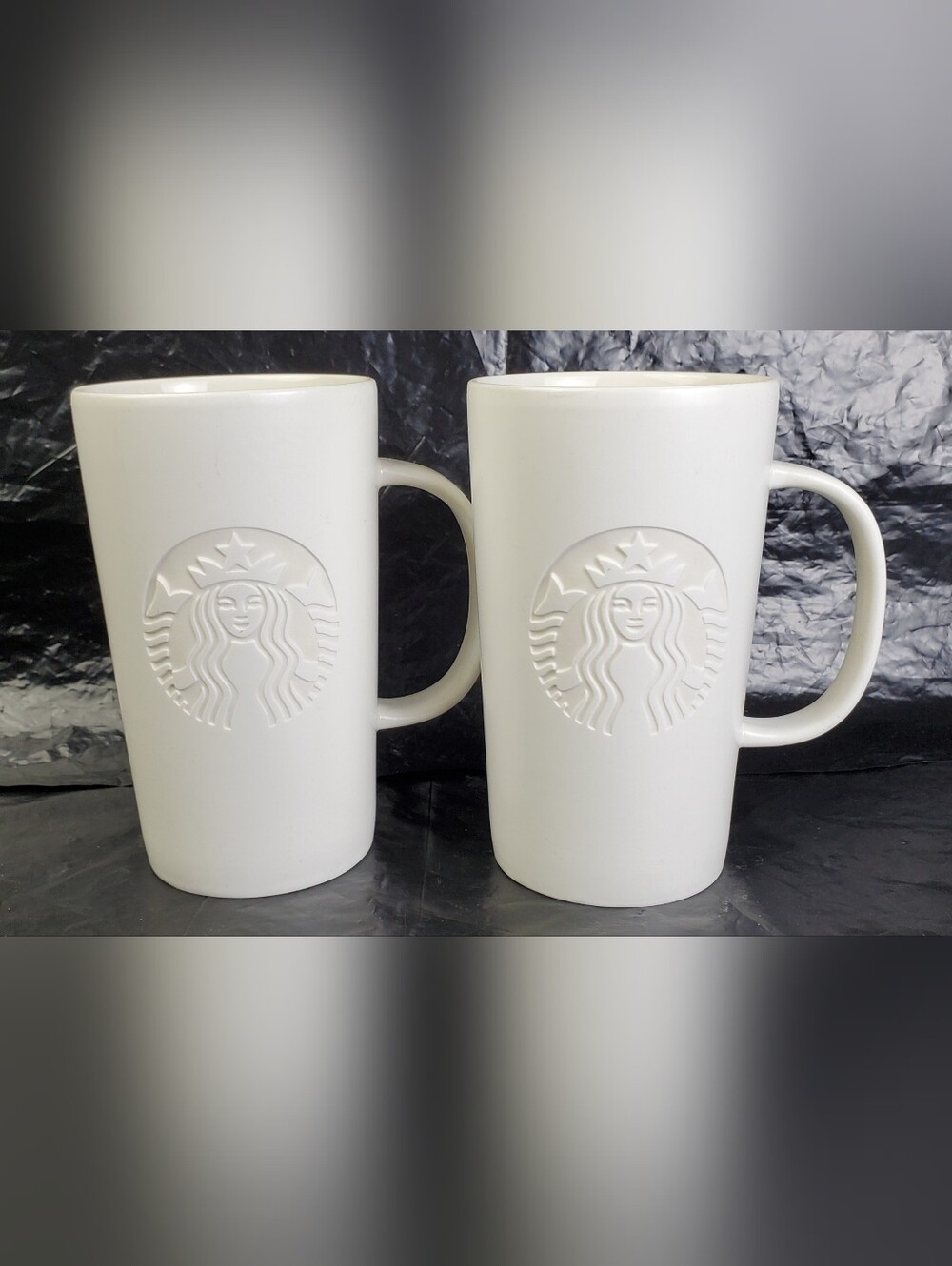 Starbucks 2014 Embossed Siren 16oz Ceramic Tall Coffee Mugs - Set of 2 - EUC